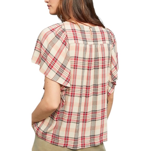 Anthropologie Maeve Priscilla Plaid Print Flutter Sleeve Blouse - M - Picture 2 of 15